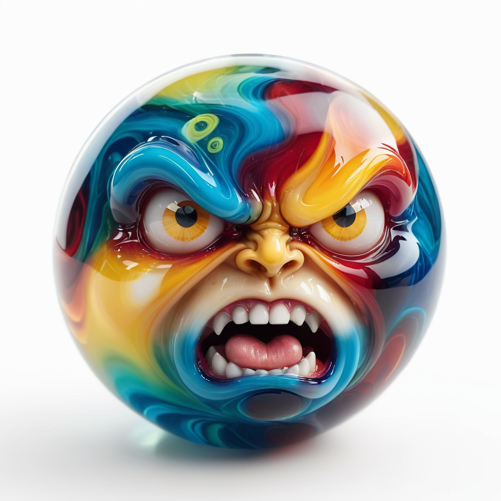 Colorful, expressive Mutant Marble with a fierce face